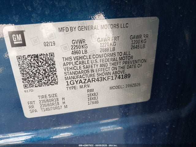 1GYAZAR43KF174189 Cadillac lsy - sidi, vvt, alum, var 3
