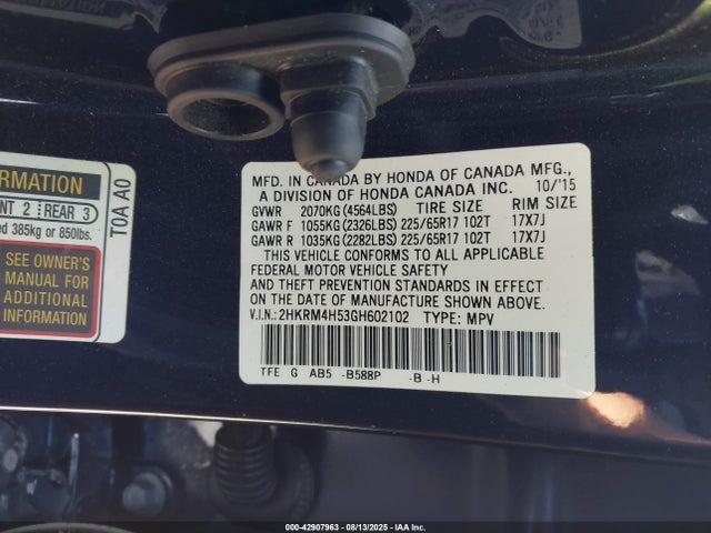 Honda k24w9 2016 2HKRM4H53GH602102 Image 9