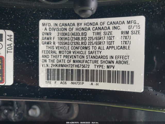 Honda k24w9 2015 2HKRM4H72FH675672 Image 9