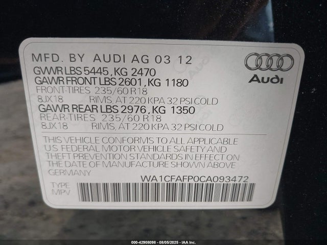 2012 AUDI Q5 WA1CFAFP0CA093472 Photo 8