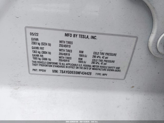Tesla Model Y 2022 7SAYGDEE6NF434428 Image 9
