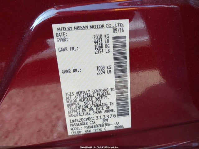 1N4BZ0CP0GC313376 Nissan 2016