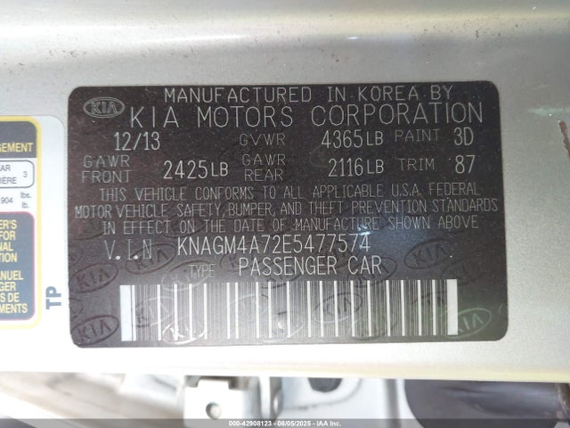 KNAGM4A72E5477574 KIA dohc gdi theta ii