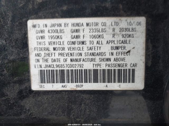 2007 ACURA TSX JH4CL96857C002792 Photo 8