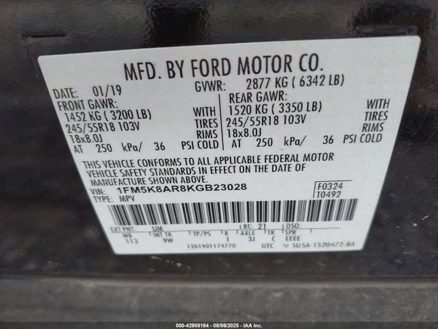 1FM5K8AR8KGB23028 Ford 3.7l ti-vct