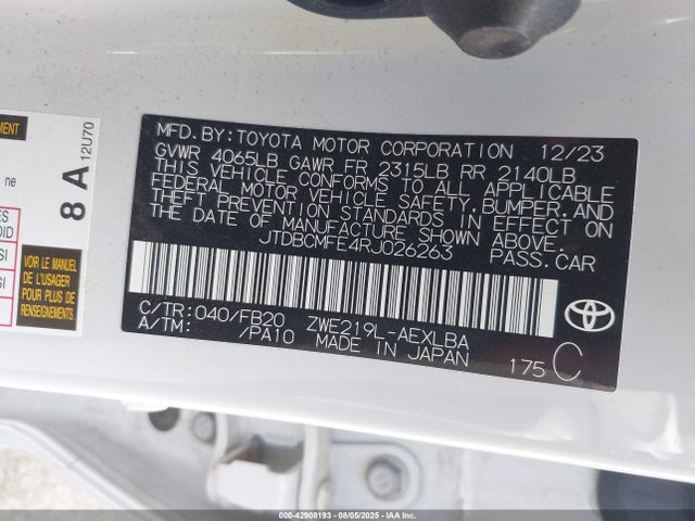 Toyota 2zr-fxe 2024 JTDBCMFE4RJ026263 Image 9