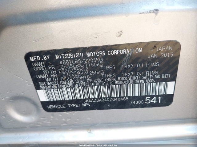 2019 MITSUBISHI OUTLANDER JA4AZ3A34KZ040465 Photo 8
