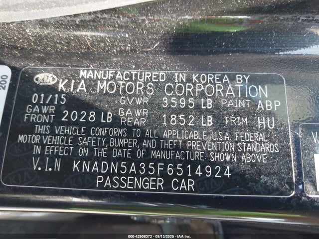 KIA dohc gamma 2015 KNADN5A35F6514924 Image 9