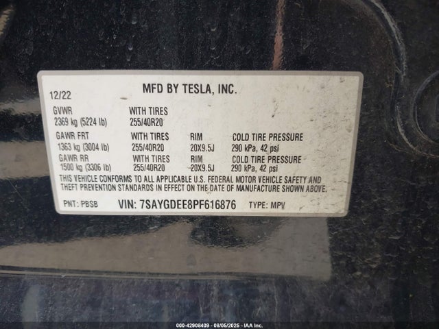 2023 TESLA MODEL Y 7SAYGDEE8PF616876 Photo 8