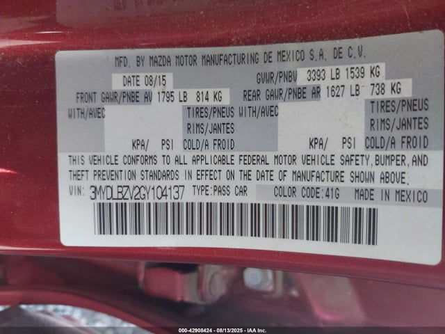 3MYDLBZV2GY104137 Scion p5v