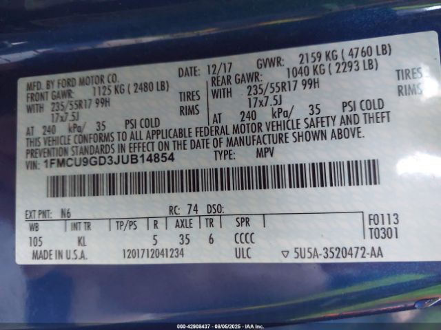 2018 FORD ESCAPE 1FMCU9GD3JUB14854 Photo 8