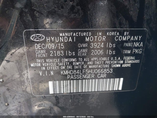 KMHD84LF5HU066853 Hyundai Elantra