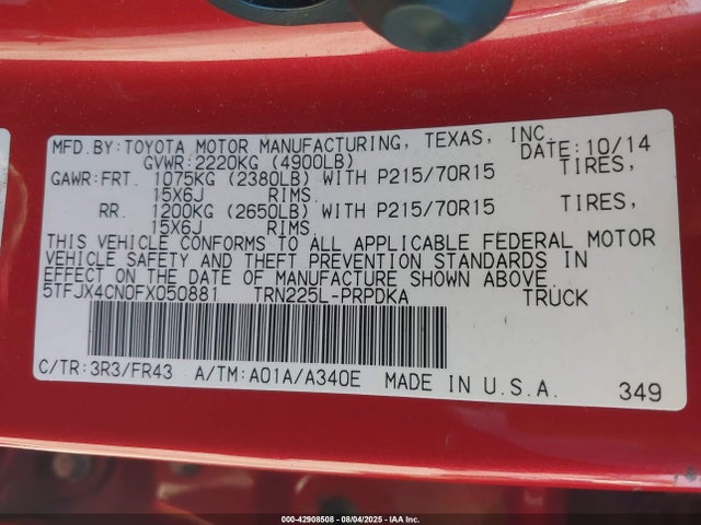 5TFJX4CN0FX050881 Toyota 2tr-fe