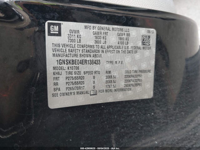 1GNSKBE04ER138433 Chevrolet lmg - flex fuel (gas/alc), cylinder deactivation iron