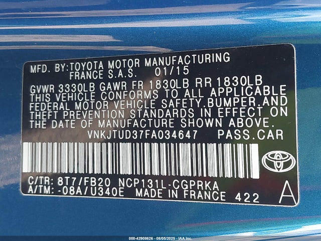 Toyota 1nz-fe 2015 VNKJTUD37FA034647 Image 9