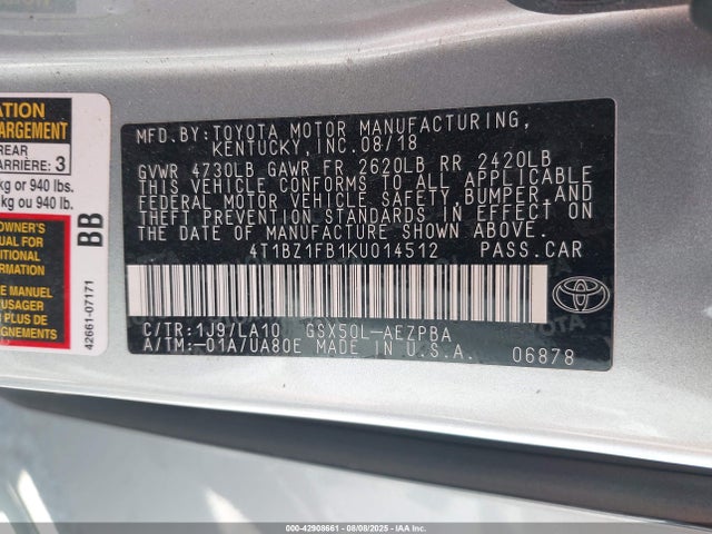 4T1BZ1FB1KU014512 Toyota 2gr-fks