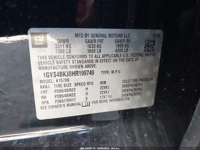 2017 CADILLAC ESCALADE 1GYS4BKJ8HR199749 Photo 8