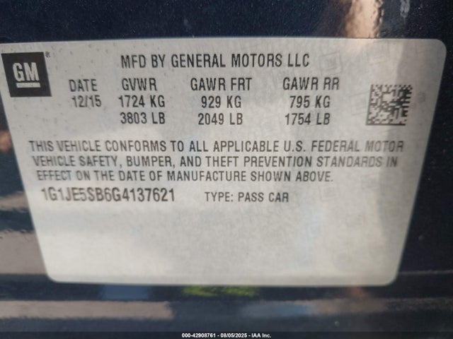 1G1JE5SB6G4137621 Chevrolet luv - vvt, alum, e85 max