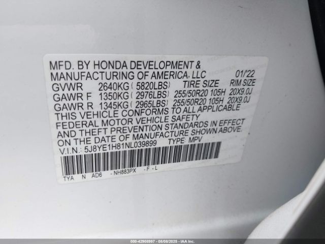 2022 ACURA MDX 5J8YE1H81NL039899 Photo 8