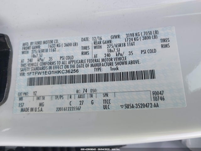 1FTFW1EG1HKC36256 Ford gtdi