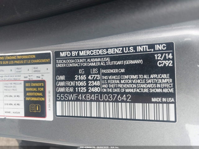 55SWF4KB4FU037642 Mercedes-Benz 2015