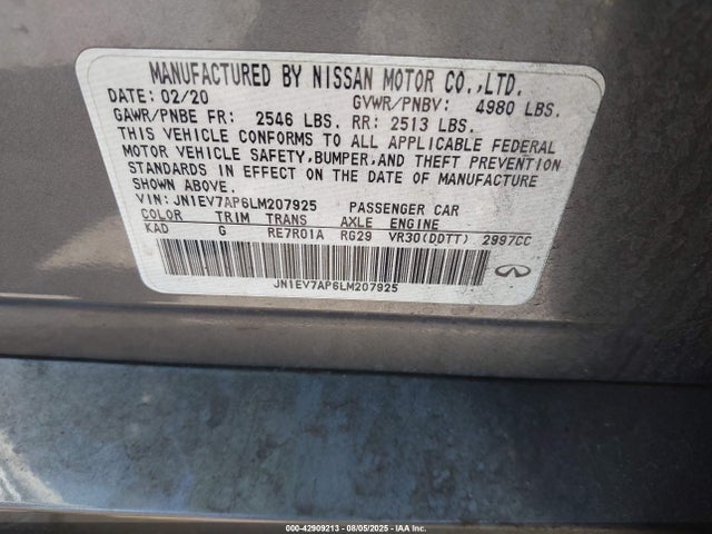 Infiniti Q50 2020 JN1EV7AP6LM207925 Image 9