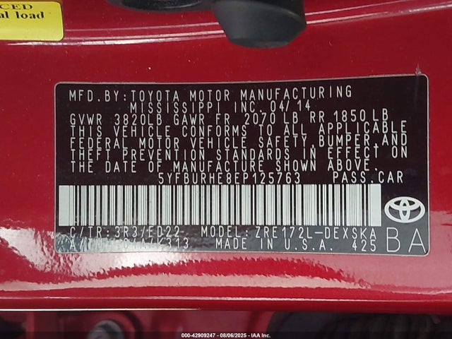 Toyota 2zr-fe 2014 5YFBURHE8EP125763 Image 9