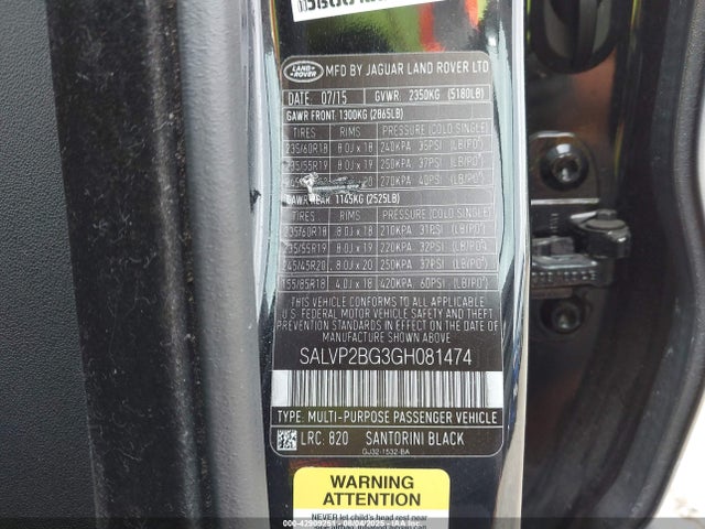 SALVP2BG3GH081474 Land Rover gtdi lev3 sulev30