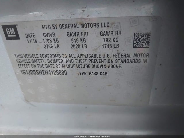 1G1JD5SH2H4128889 Chevrolet luw - mfi, e85 max