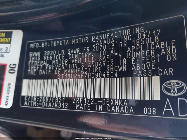 Toyota 2zr-fe 2017 2T1BURHE7HC904804 Image 9