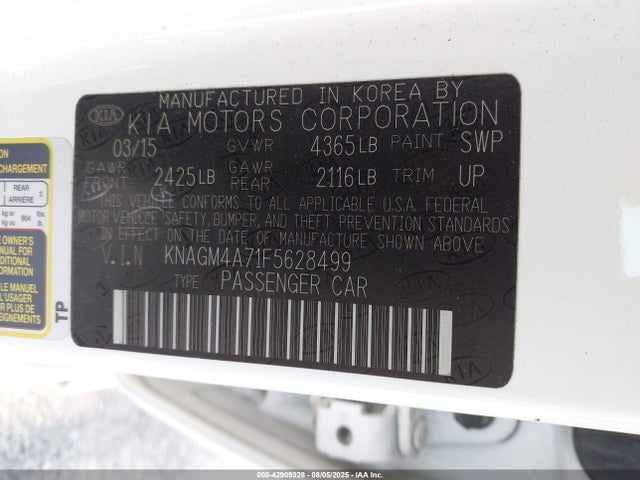 KIA dohc gdi theta ii 2015 KNAGM4A71F5628499 Image 9