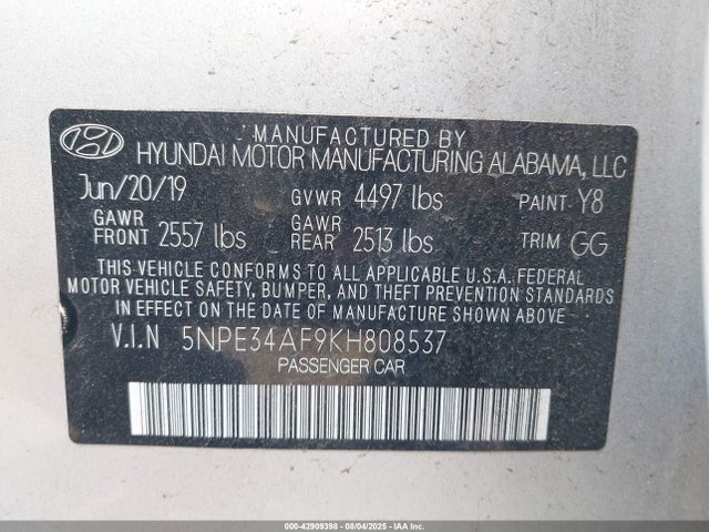 5NPE34AF9KH808537 Hyundai gdi theta-ii