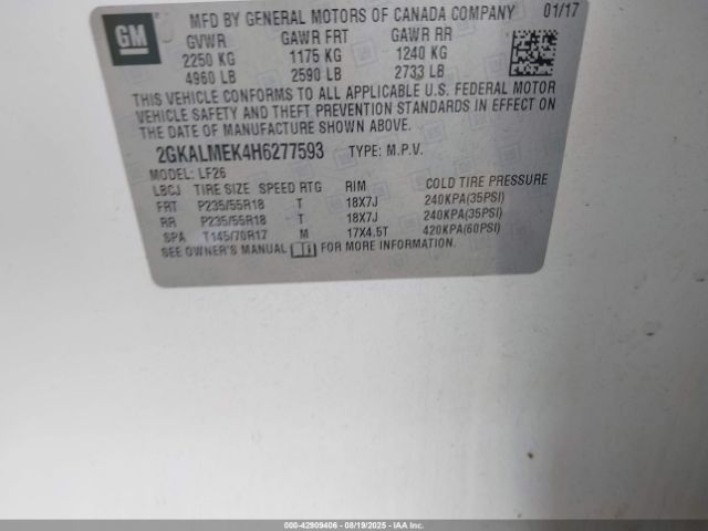 2017 GMC TERRAIN 2GKALMEK4H6277593 Photo 8