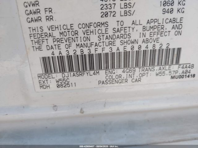 2010 MITSUBISHI GALANT 4A32B3FF3AE004822 Photo 8