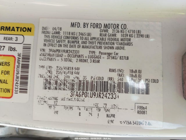 Ford 2.0l 4v atk hev 2018 3FA6P0LU9JR242331 Image 9
