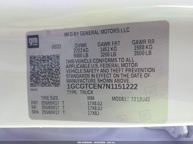 1GCGTCEN7N1151222 Chevrolet lgz