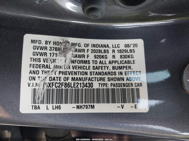 Honda k20c2 2020 19XFC2F86LE213430 Image 9