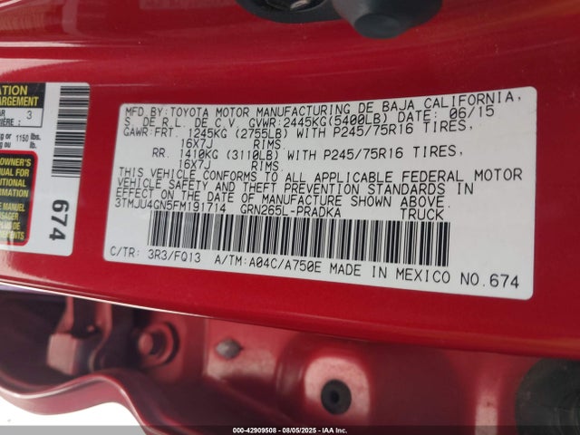 Toyota 1gr-fe 2015 3TMJU4GN5FM191714 Image 9