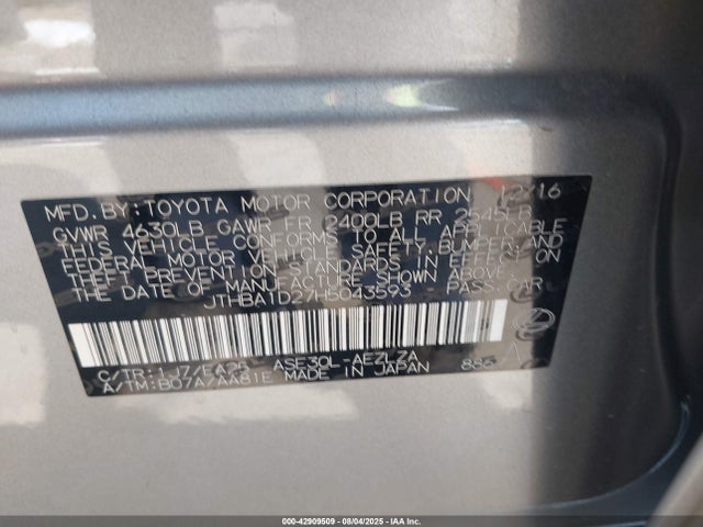 Lexus 8ar-fts 2017 JTHBA1D27H5043593 Image 9