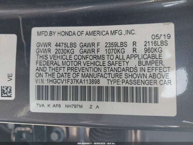 1HGCV1F37KA113898 Honda l15be