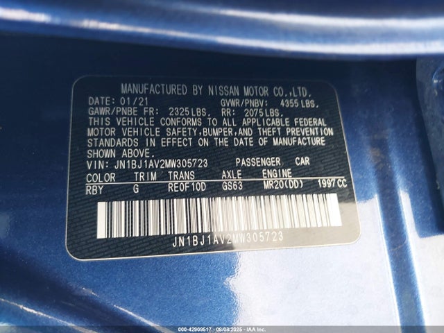 JN1BJ1AV2MW305723 Nissan 2021
