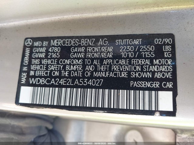 Продажа на аукционе авто 1990 Mercedes-benz 300 Se, vin: WDBCA24E2LA534027, номер лота: 42909533