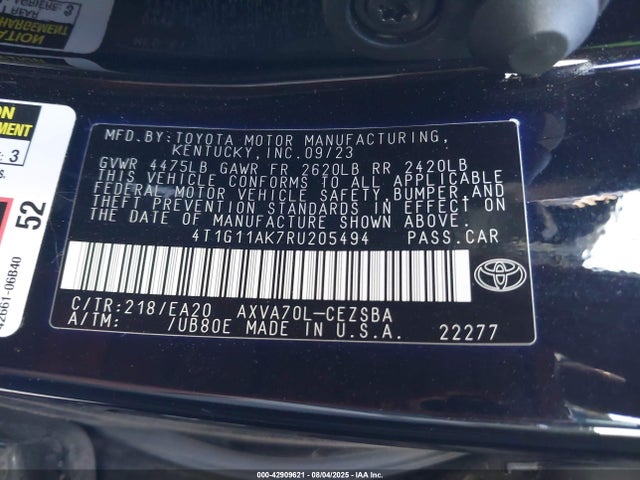 4T1G11AK7RU205494 Toyota a25a-fks