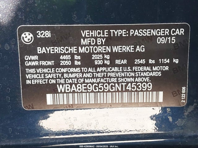 BMW 2016 2016 WBA8E9G59GNT45399 Image 9