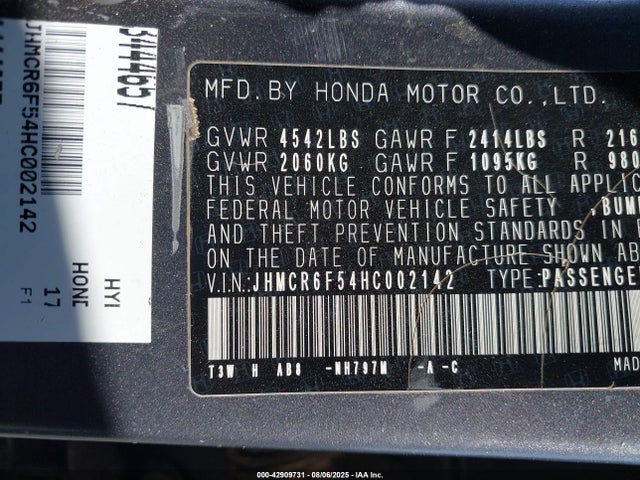 Honda lfa1 2017 JHMCR6F54HC002142 Image 9
