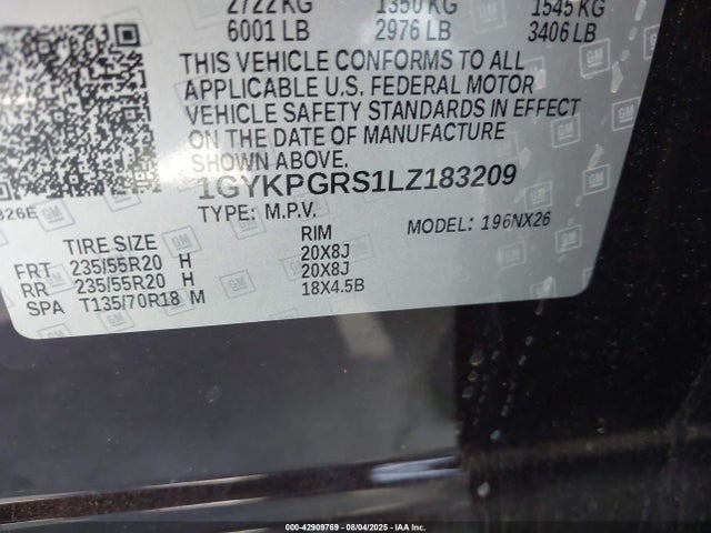 1GYKPGRS1LZ183209 Cadillac lgx, vvt, alum, gen 2