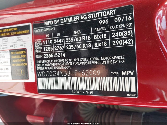 WDC0G4KB8HF162009 Mercedes-Benz m274