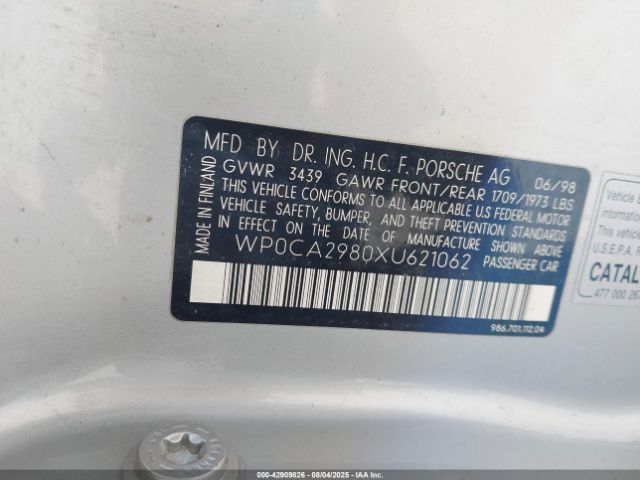 1999 PORSCHE BOXSTER WP0CA2980XU621062 Photo 8