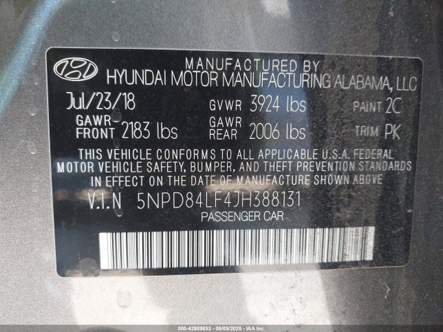 5NPD84LF4JH388131 Hyundai mpi nu