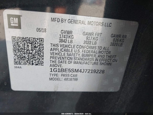 1G1BE5SM4J7219228 Chevrolet le2 -di: direct injection, vvt: variable valve timing, gen, alum